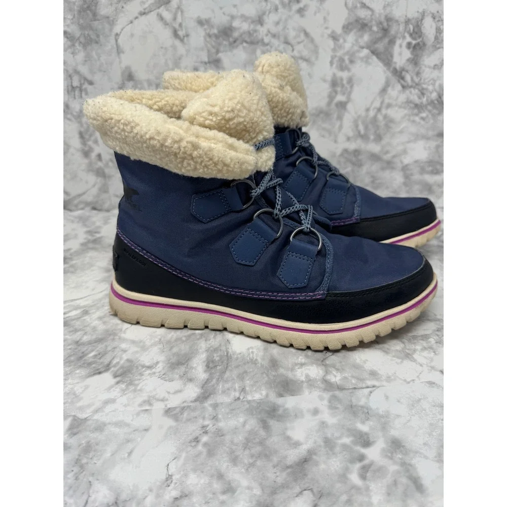 Sorel Whitney💙💜💙 Short Lace Waterproof Winter Boots Navy Blue Purple Womens 8